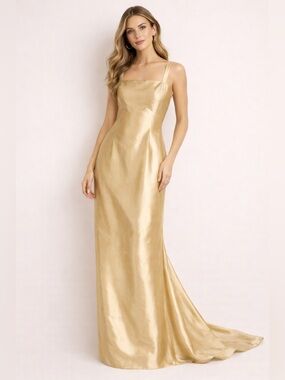 AUTHENTIC ARNALDO COUTURE GOLD SEQUIN 100% SILK FORMAL GOWN L